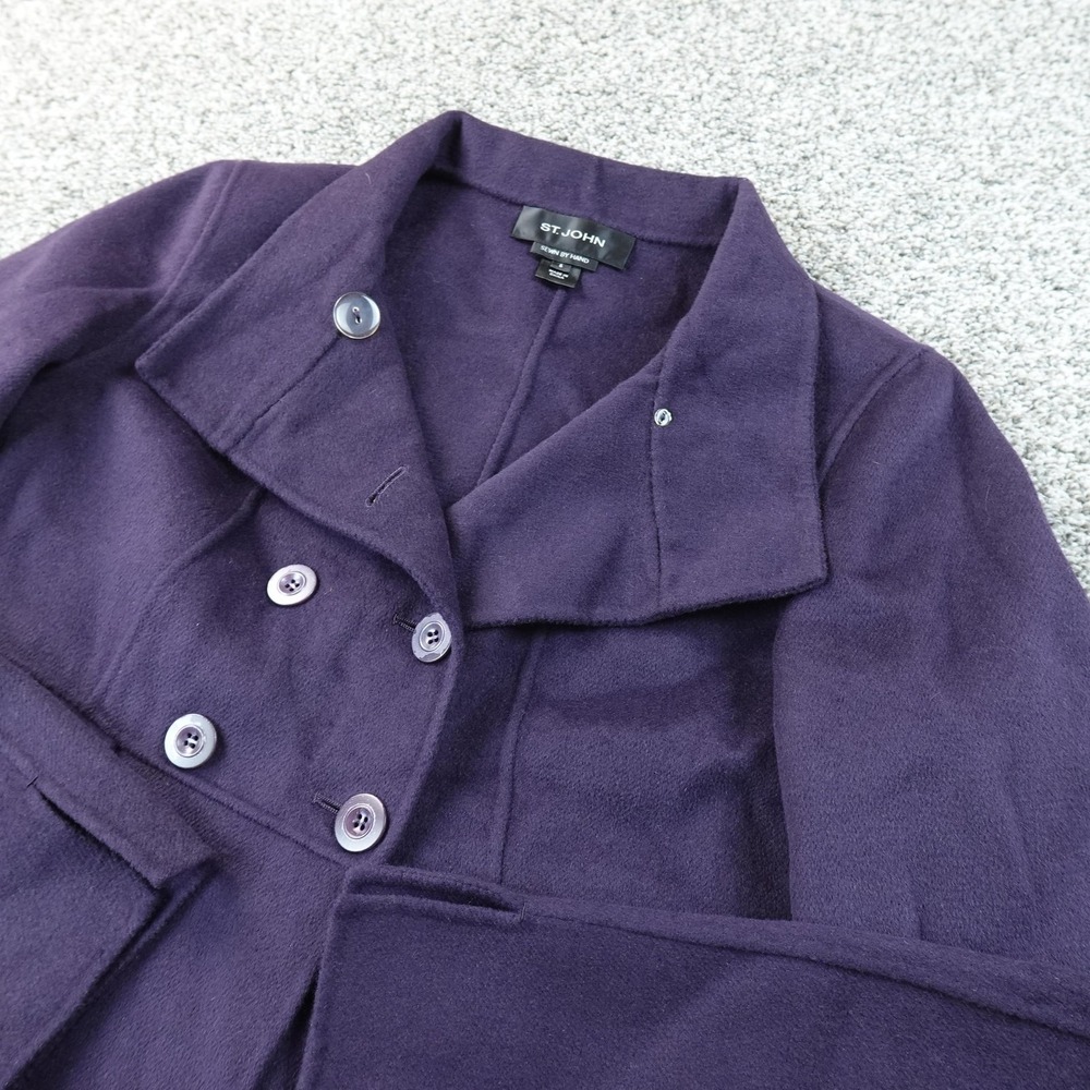 St John Jacket Womens 6 Purple Angora Wool Cashmere Double Breasted Pea Coat Top